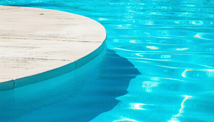 Clear, inviting pool water gently caresses a smoothly rounded white concrete edge