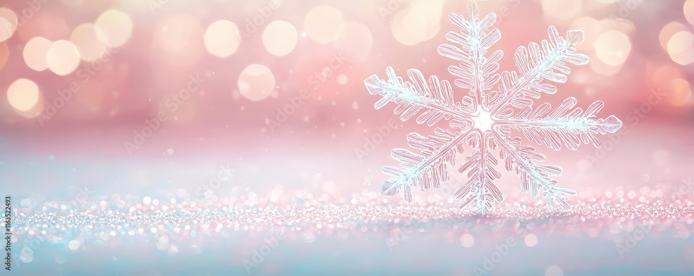 Aufkleber Snowflake abstract background idea. A beautiful snowflake on a sparkling surface with soft pastel colors in the background.