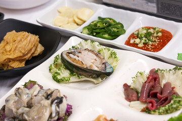 Korean seafood. Fresh abalone sashimi