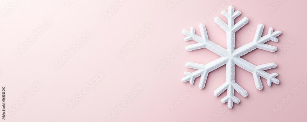 Poster snowflake abstract background idea. beautiful white snowflake against a soft pink background for sea