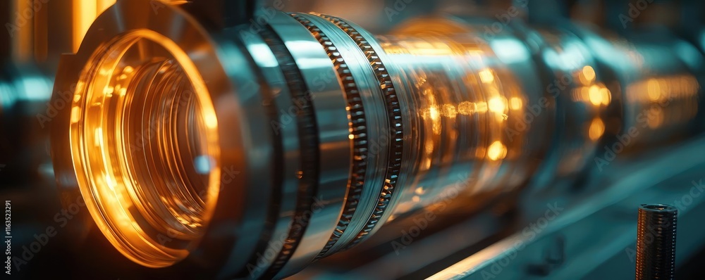 Poster Brushed abstract background concept. Close-up of a high-tech lens showcasing intricate details and vibrant lighting.