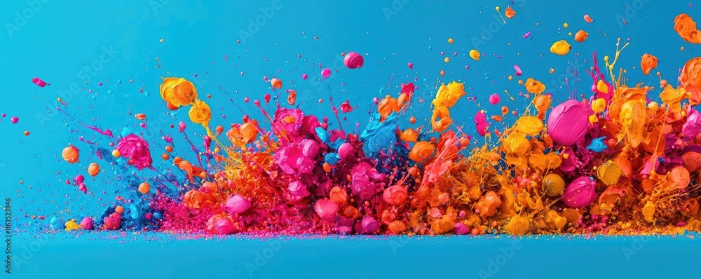 Poster Splatter abstract background concept. Vibrant explosion of colorful powder creating a dynamic and lively backdrop.