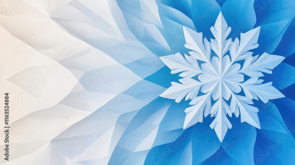 Poster Snowflake abstract background idea. Abstract blue and white snowflake design with layered geometric shapes.