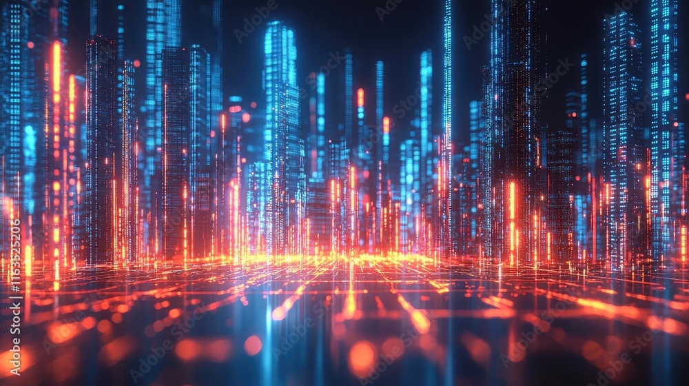 Poster splatter abstract background concept. futuristic digital landscape with glowing lines and vibrant co