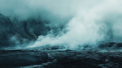 Geothermal power plant with steam rising, utilizing earth's heat
