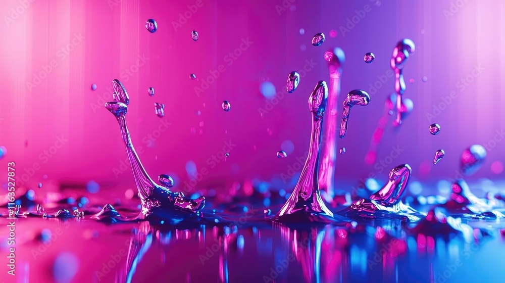 Poster Splatter abstract background concept. Dynamic water droplets create mesmerizing patterns in vibrant colors.