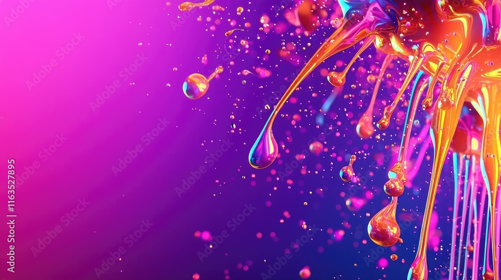 Poster Splatter abstract background concept. Vibrant paint splash creating a colorful abstract visual effect on a gradient background.