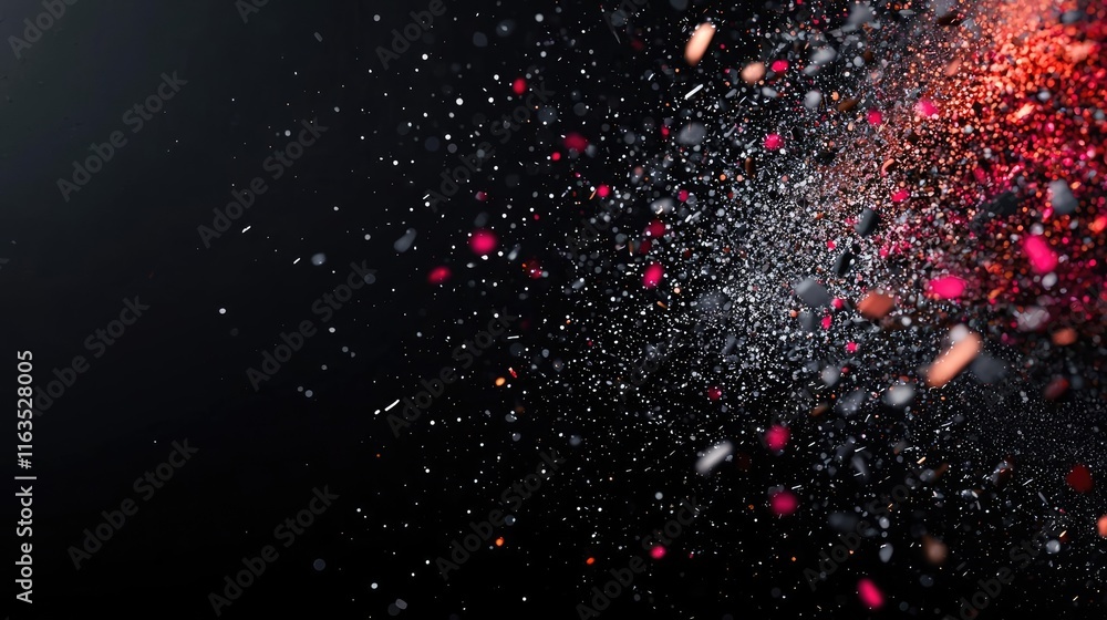 Poster Splatter abstract background concept. Vibrant abstract explosion of colors creating a dynamic visual effect on a dark background.