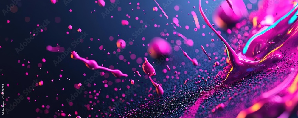 Poster splatter abstract background concept. abstract splash effect with vibrant pink liquid against a dark