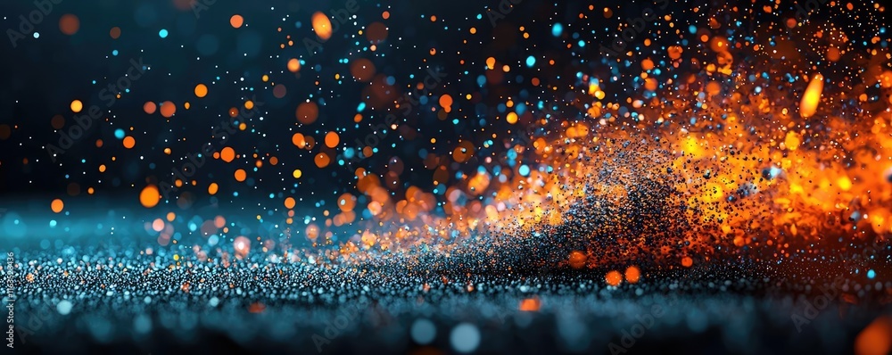 Poster Splatter abstract background concept. Vibrant particles creating a stunning abstract visual of colors and light effects.