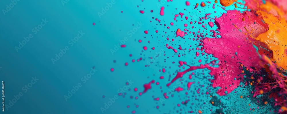 Poster Splatter abstract background concept. Vibrant color splash creating an artistic abstract background for design purposes.