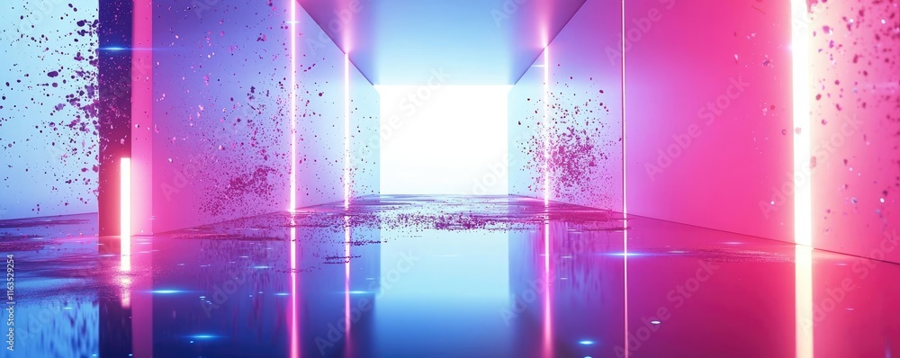 Poster splatter abstract background concept. an abstract colorful space with vibrant neon lights and reflec