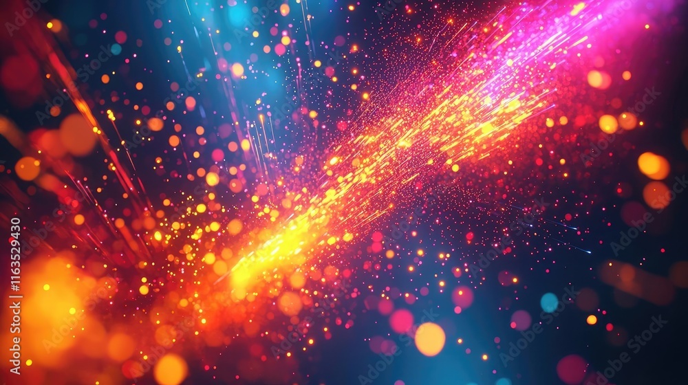 Poster Splatter abstract background concept. Vibrant abstract background with colorful sparks and glowing particles in motion.