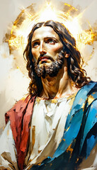 Jesus Christ portrait abstract original art for easter holiday and good friday