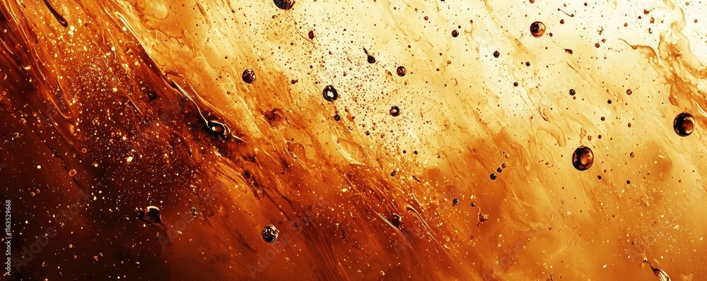 Aufkleber Splatter abstract background concept. Dynamic abstract texture of orange liquid with bubbles and light reflections.