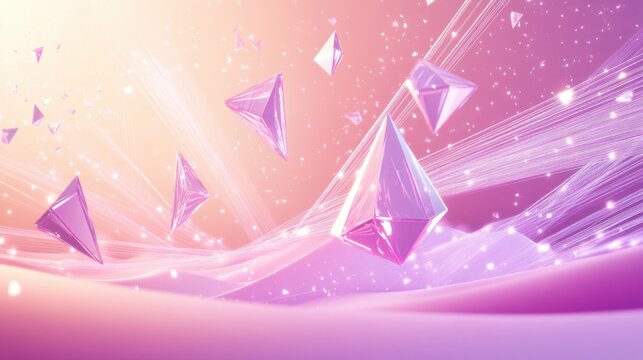 Floating Pink Crystals in a Dreamlike Pastel Landscape: Abstract Digital Art