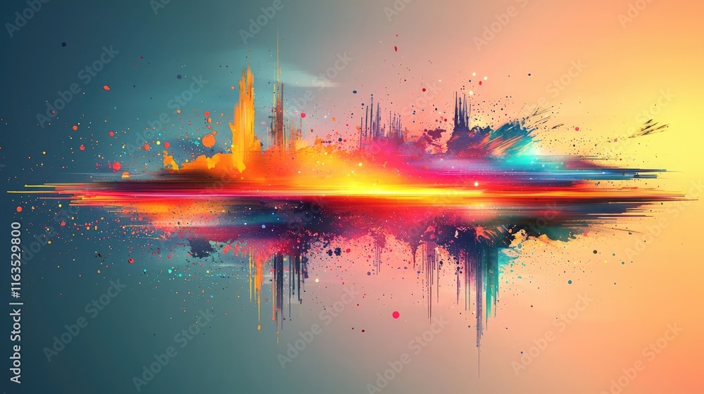 Poster Splatter abstract background concept. Vibrant abstract art showcasing colorful splashes and reflections in a dynamic design.