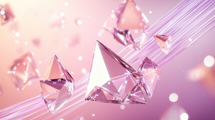 Fototapeta premium Pink Crystal Gems Floating on Abstract Pink Background: Elegant Digital Art