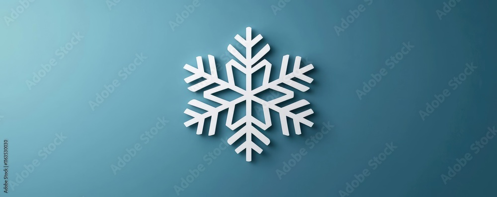 Poster Snowflake abstract background idea. A stylized snowflake icon on a clean blue background, perfect for winter themes.