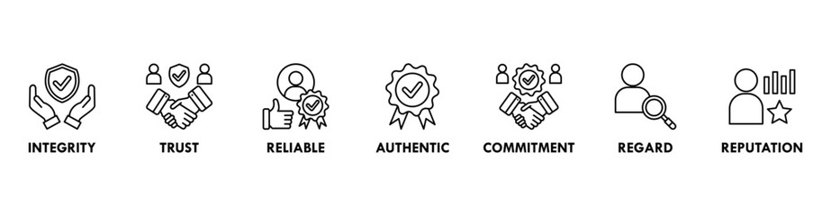Credibility banner web icon vector illustration concept with icon of integrity, trust, reliable, authentic, commitment, regard, and reputation
