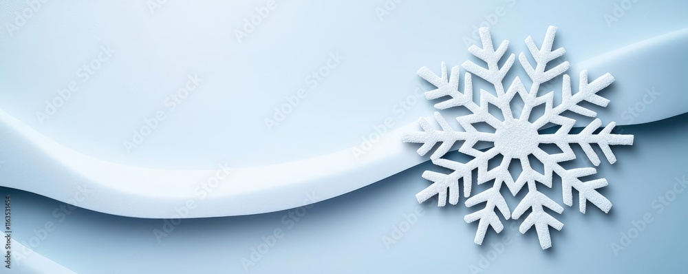 Poster Snowflake abstract background idea. A serene winter background featuring a delicate snowflake on a soft blue surface.