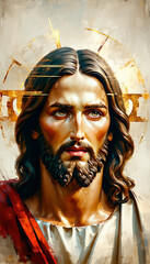 Jesus Christ portrait abstract original art for easter holiday and good friday