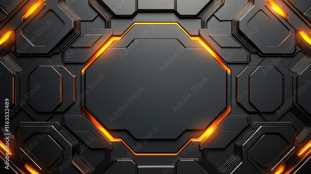 Poster Brushed abstract background concept. Futuristic geometric pattern with glowing edges, perfect for modern design projects.