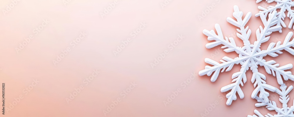 Poster snowflake abstract background idea. a close-up of a delicate snowflake against a serene pastel backg