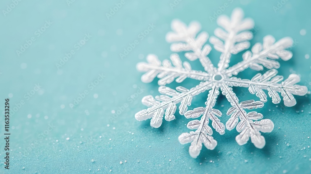 Poster snowflake abstract background idea. a delicate snowflake on a blue surface, capturing winter's beaut