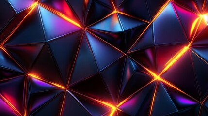 Abstract Dark Triangular Geometric Pattern With Neon Lights