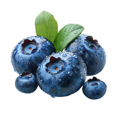 Obraz premium Fresh juicy blueberries with leaves Transparent Background.