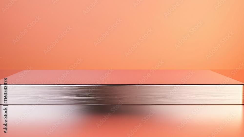 Poster Brushed abstract background concept. Minimalist background with smooth metallic surface and soft orange gradient for designs.