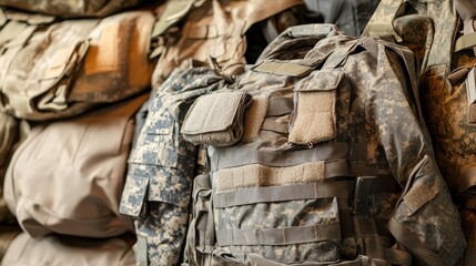 Military Gear Display in Soft Light