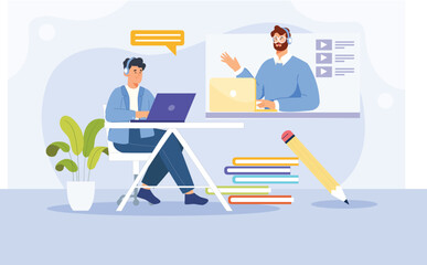 A modern and engaging illustration of virtual classrooms, with digital learning tools, video conferencing, and interactive elements that highlight the flexibility of online education.