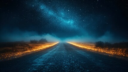 Mystical Night Road Leading to the Milky Way Galaxy