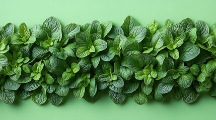 Lush Green Mint Leaves Arranged in a Row
