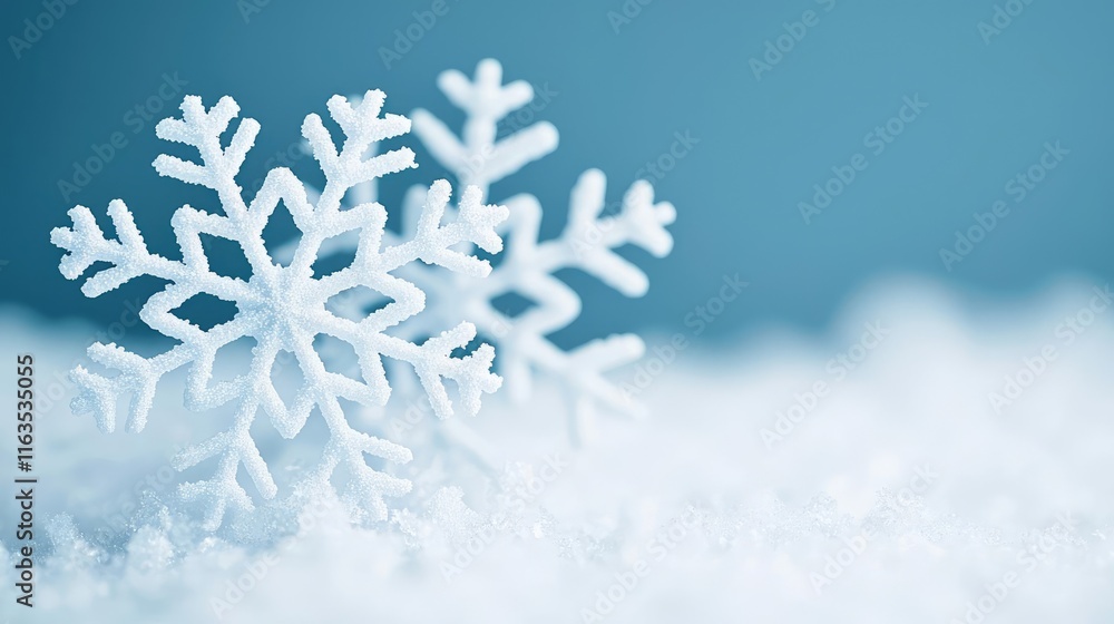 Aufkleber snowflake abstract background idea. delicate snowflakes resting on a soft bed of fresh snow, capturi