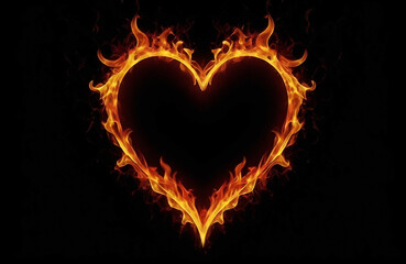 burning heart shaped frame isolated on black background with copy space for text