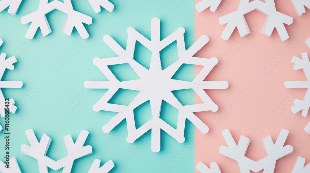 Poster snowflake abstract background idea. stylish snowflake decorations in pastel colors for winter and ho