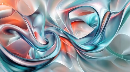 Abstract Swirling Liquid Metal Sculpture: Teal and Coral Hues in Dynamic Composition