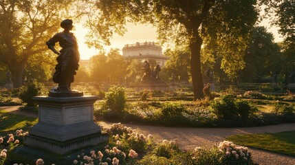 Sunset Memorials Surrounded by Lush Gardens