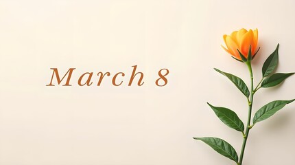 Fototapeta premium Minimalist card with mimosa design and March 8 inscription in elegant font 