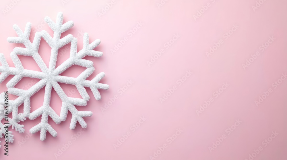 Poster snowflake abstract background idea. a beautiful white snowflake on a soft pink background, perfect f