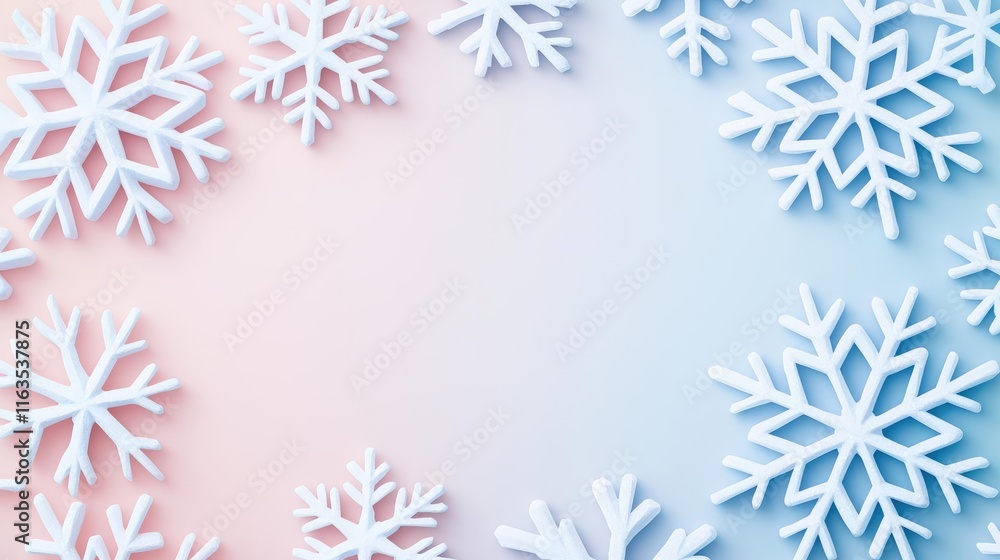 Poster snowflake abstract background idea. a beautiful arrangement of white snowflakes on a pastel backgrou