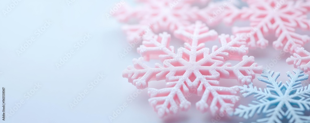 Poster snowflake abstract background idea. beautiful, delicate snowflakes in pastel colors against a soft, 