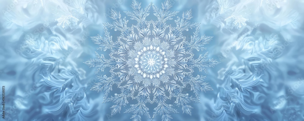 Poster Snowflake abstract background idea. A serene blue abstract pattern resembling snowflakes and ice formations.