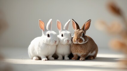 Obraz premium three white and brown rabbits sitting next to each other