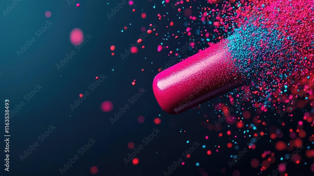 Poster Splatter abstract background concept. Vibrant color burst from a capsule creating a visually striking abstract effect.