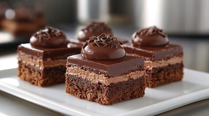 Four Fudgy Brownies Topped with Chocolate