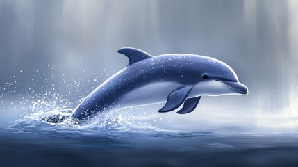A Majestic Dolphin Leaps Through the Water, a Breathtaking Digital Painting